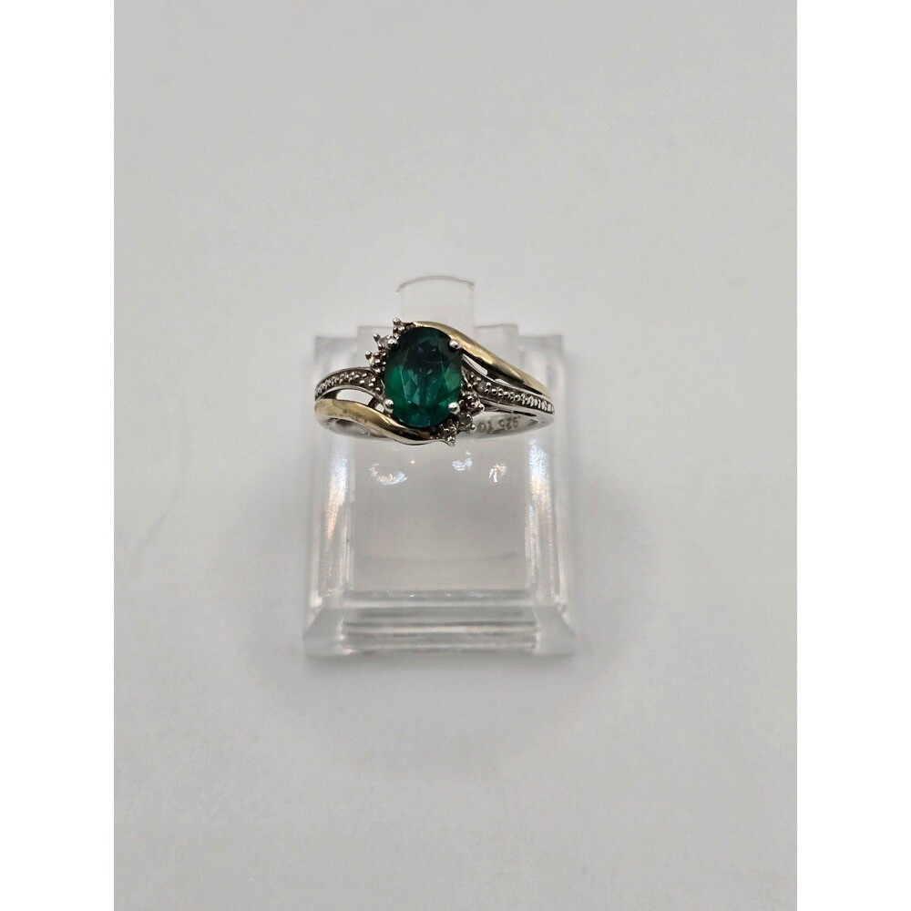 Lab Created Emerald Diamond Accent Ring in Sterling Silver & 10K Yellow Gold